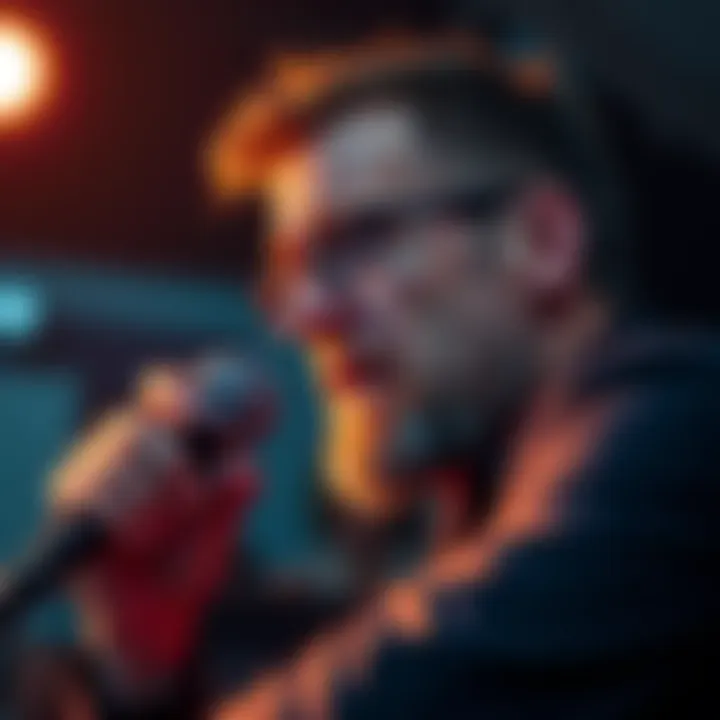 Mr Ballen speaking in front of a microphone, looking concerned as he addresses audience questions about his content choices