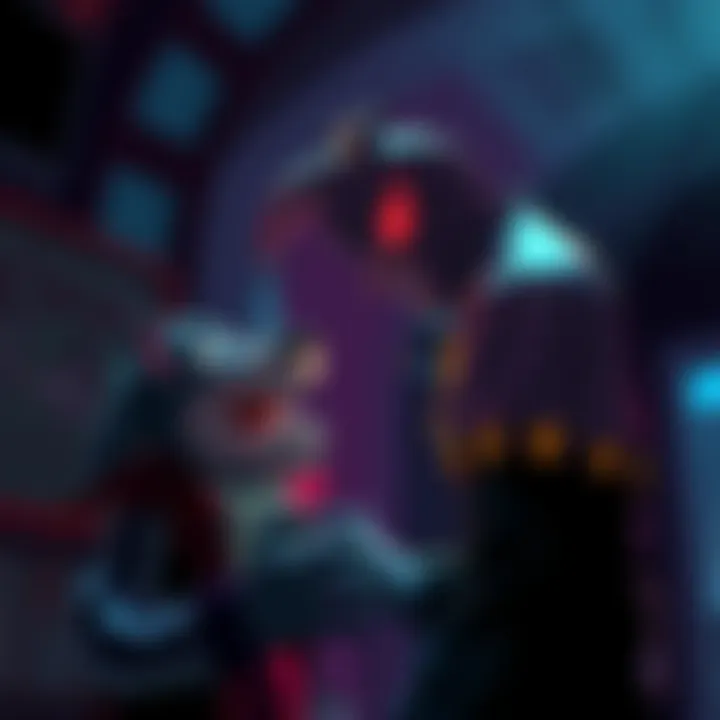 Mr. Nightmare and Chuck E. Cheese Concept An illustration of Mr. Nightmare facing Chuck E. Cheese in a dark setting, conveying a dramatic confrontation.