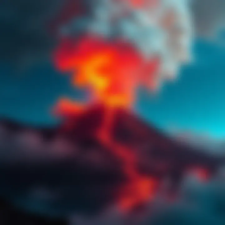 Smoke and lava erupting from Mt Etna with a nearby village in view