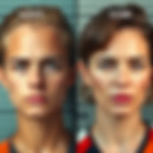 Side-by-side comparison of mugshots showing changes in individuals' appearances over time