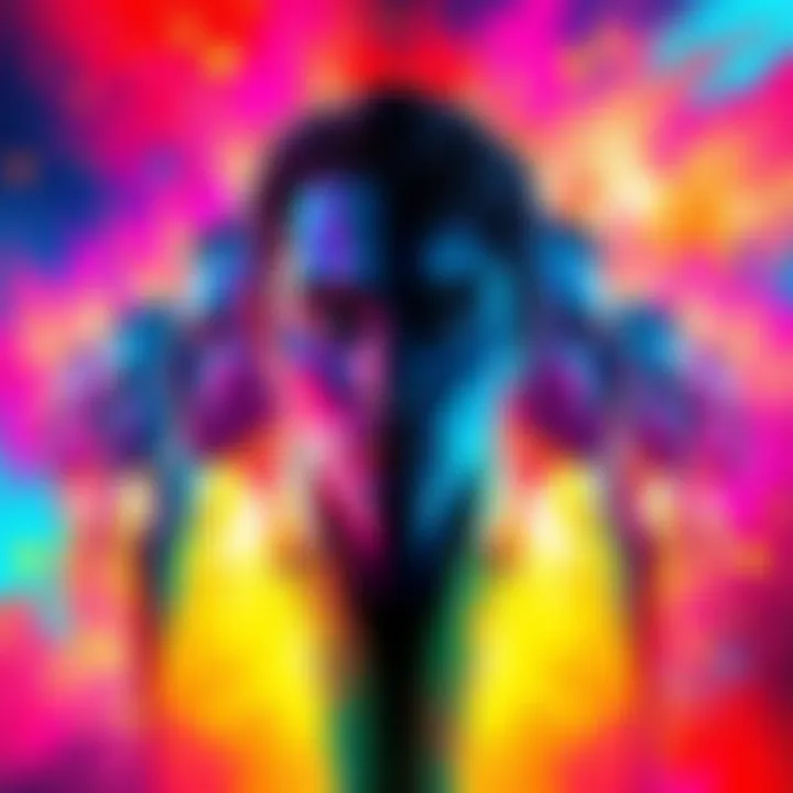 An artistic representation of a person with different reflections showing various identities and emotions in a colorful, abstract background.