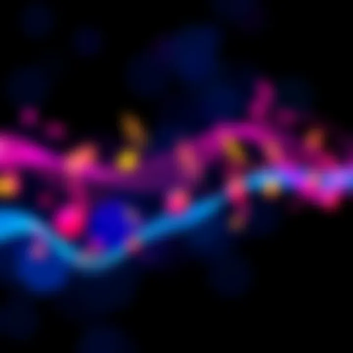 Colorful music notes surrounded by sound waves, representing the transformation of YouTube Music to 432Hz.