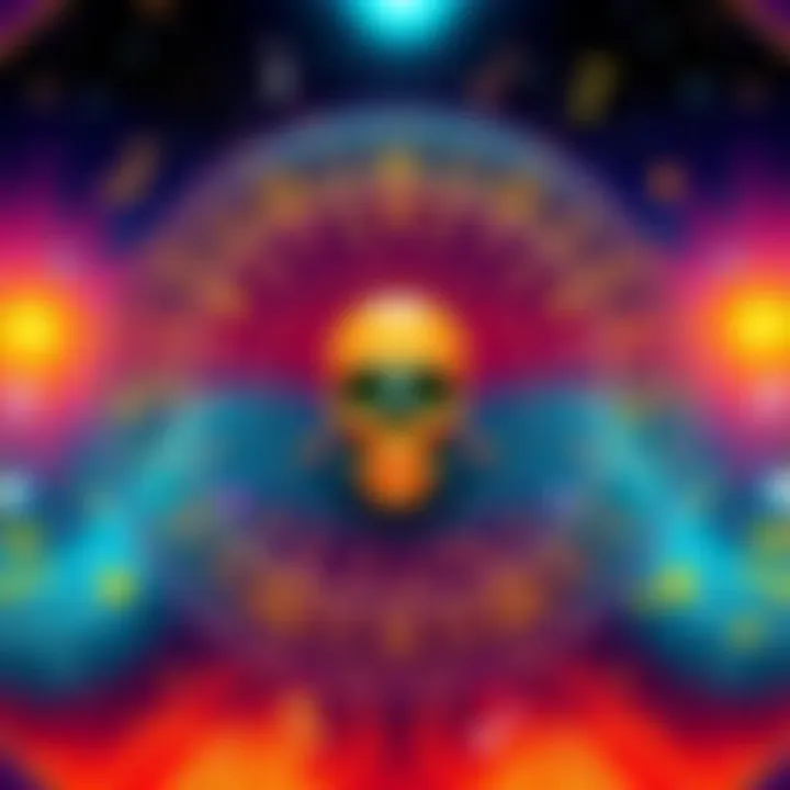 A colorful illustration of a natal chart with musical notes and zodiac signs, symbolizing the link between astrology and music preferences.