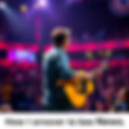 A musician stands on stage holding a guitar, looking out at the audience with a warm smile, symbolizing a connection with fans.