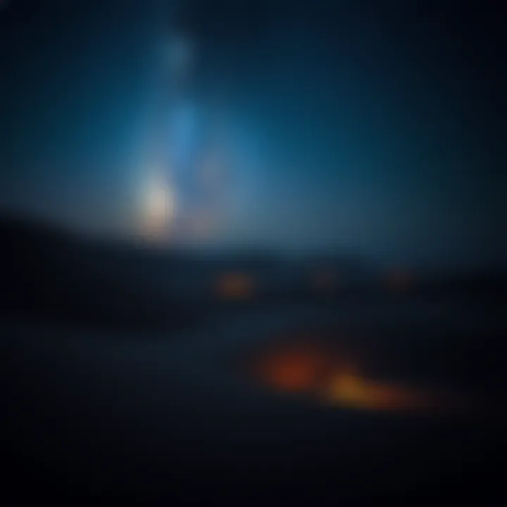 A glowing light flickers in the dark Arabian desert, misleading travelers under a starry sky.