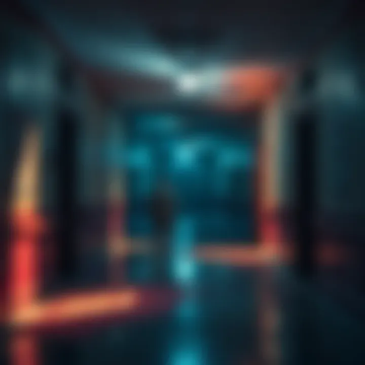 Mysterious light in Charity Hospital A glowing light flickering in the darkened hallway of the abandoned Charity Hospital in New Orleans, suggesting an unexplained phenomenon.