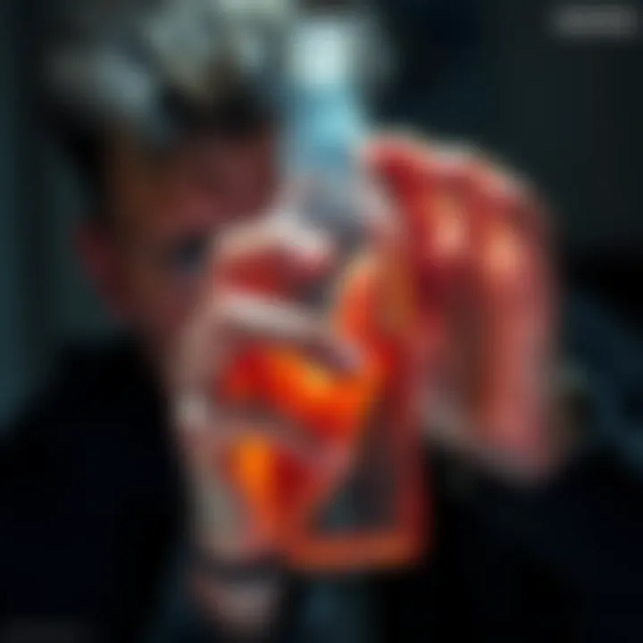 A person with a distressed expression holds a bottle, reflecting emotional turmoil after a loss.