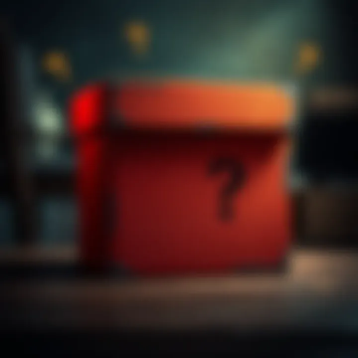 Mysterious Box Challenge A close-up of a sealed box with question marks around it, inviting people to guess its contents