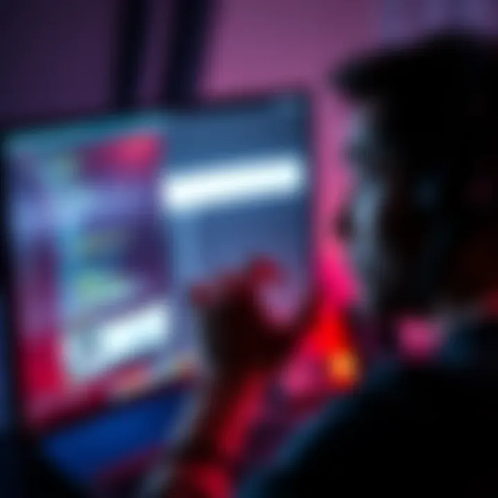 A person looks confused at a computer screen showing a strange search query in browser history.