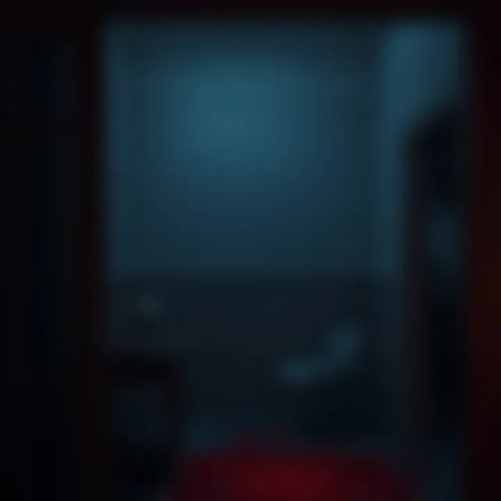 Mysterious Corner of a House A dimly lit corner of a room with an eerie gray light glowing softly, creating a sense of unease and nostalgia.