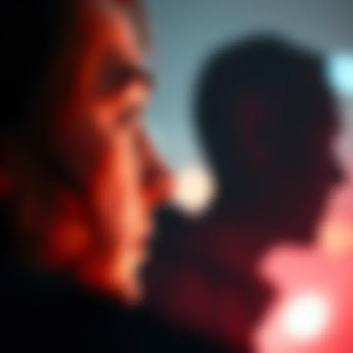 A person looking surprised while seeing a shadowy figure in their peripheral vision, with soft colors blending in the background.