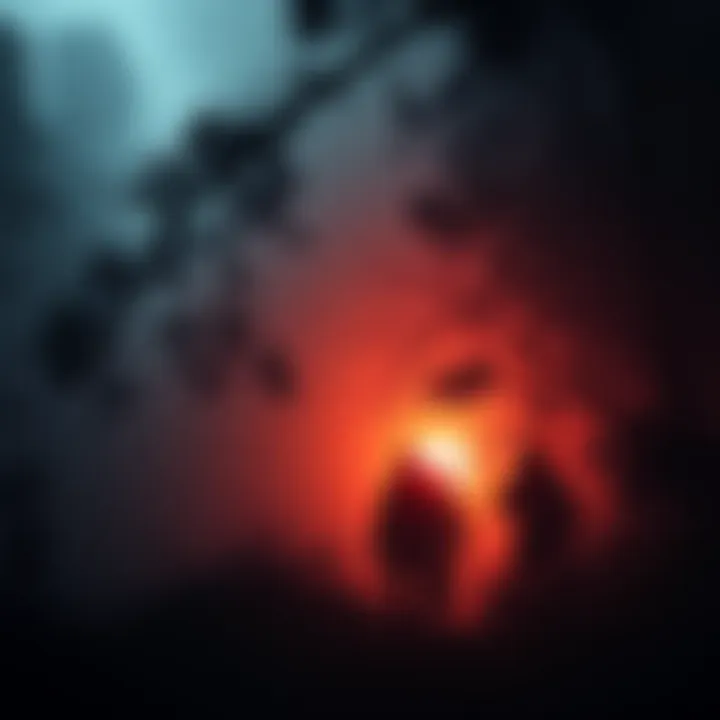 Silhouettes of strange creatures in a dense forest setting, capturing the eerie atmosphere of the Ape Canyon incident.