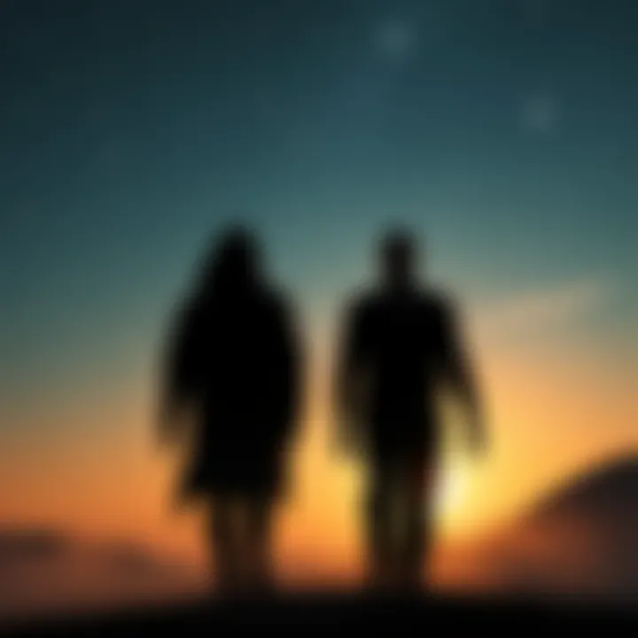 Two shadowy figures against a starry sky, symbolizing the Men in Black and their extraterrestrial origins