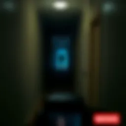 Camera view showing a dark hallway with unexplained footsteps captured on video