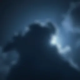 A bright light surrounded by dark clouds in the night sky, suggesting an unexplained phenomenon, with stars twinkling in the background.