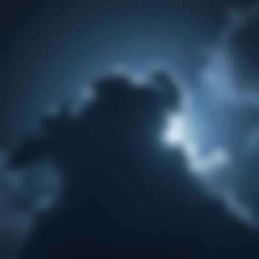 A bright light surrounded by dark clouds in the night sky, suggesting an unexplained phenomenon, with stars twinkling in the background.