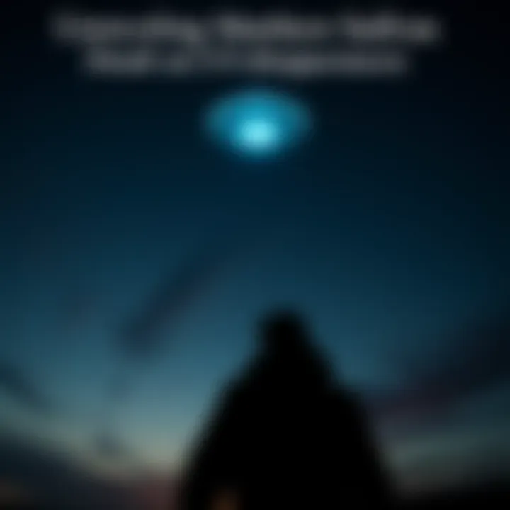 A dark night sky with a glowing UFO and a shadowy figure looking up, symbolizing Matthew Sullivan's death and UFO disappearances.