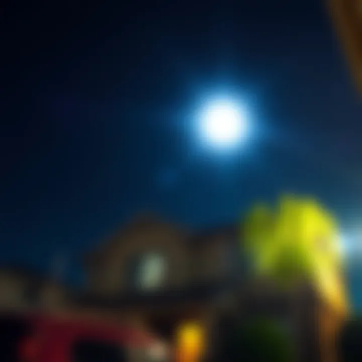 A bright orb captured on a Ring camera footage, floating in the night sky above a house.