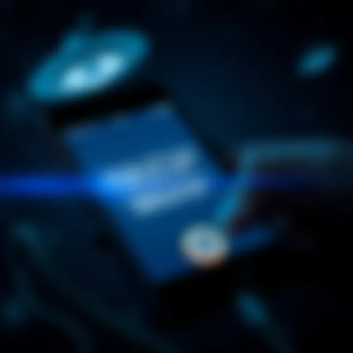 A close-up of a phone with a bright screen displaying an odd message, set against a dark background with starry skies, suggesting UFO connections