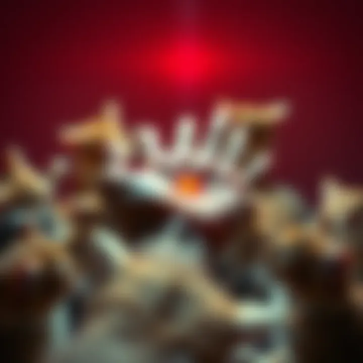 The Mysterious Red Dot A close-up of a hand with a faint red dot under bright light, surrounded by playful cats