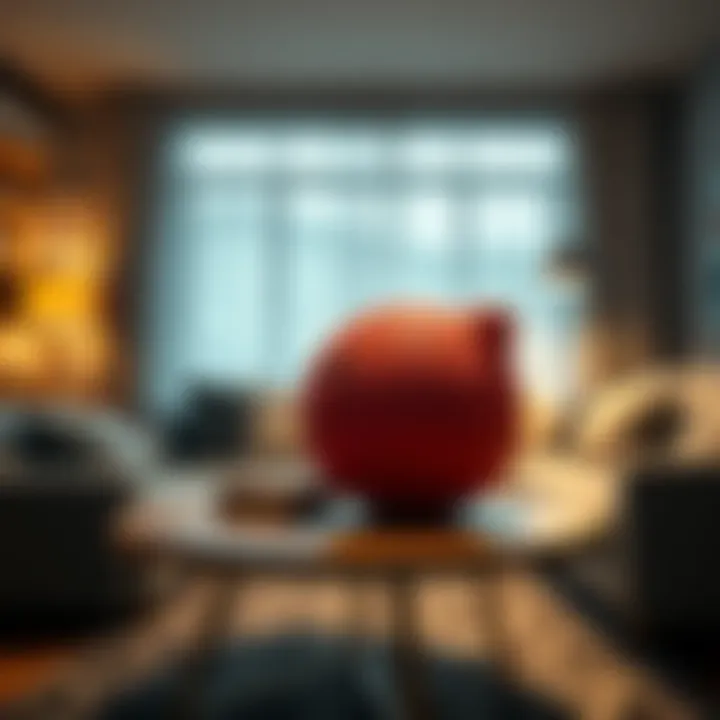 Mysterious Stress Ball in Living Room A stress ball sits on a coffee table in a cozy apartment living room with a couch and a surprised friend looking at it.