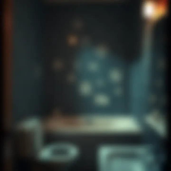 Unusual symbols drawn on bathroom wall with a faint light illuminating them