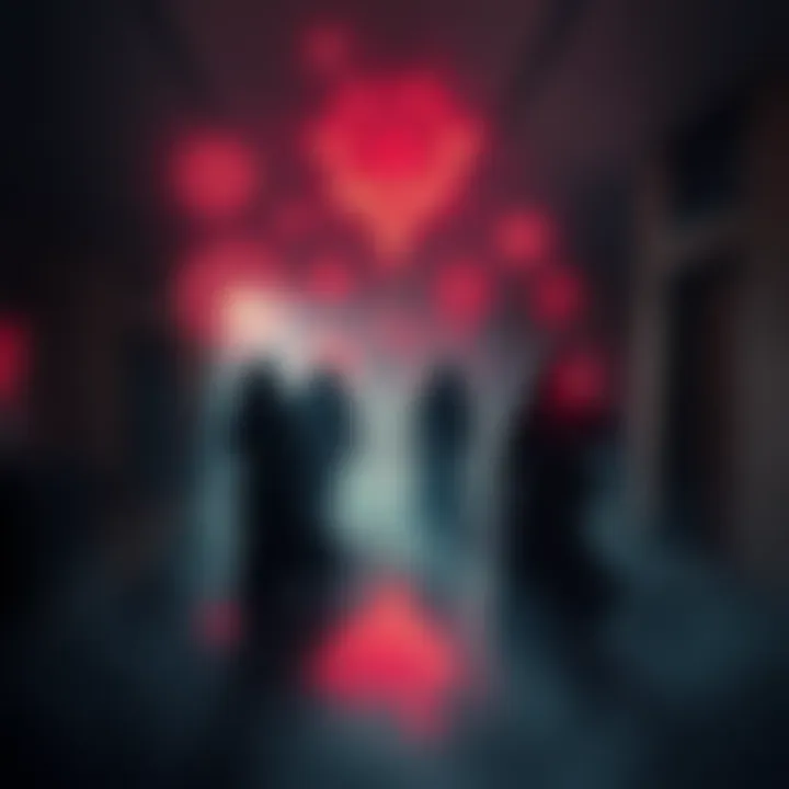 An eerie depiction of shadowy figures with mysterious symbols surrounding them, evoking a sense of intrigue and the supernatural.