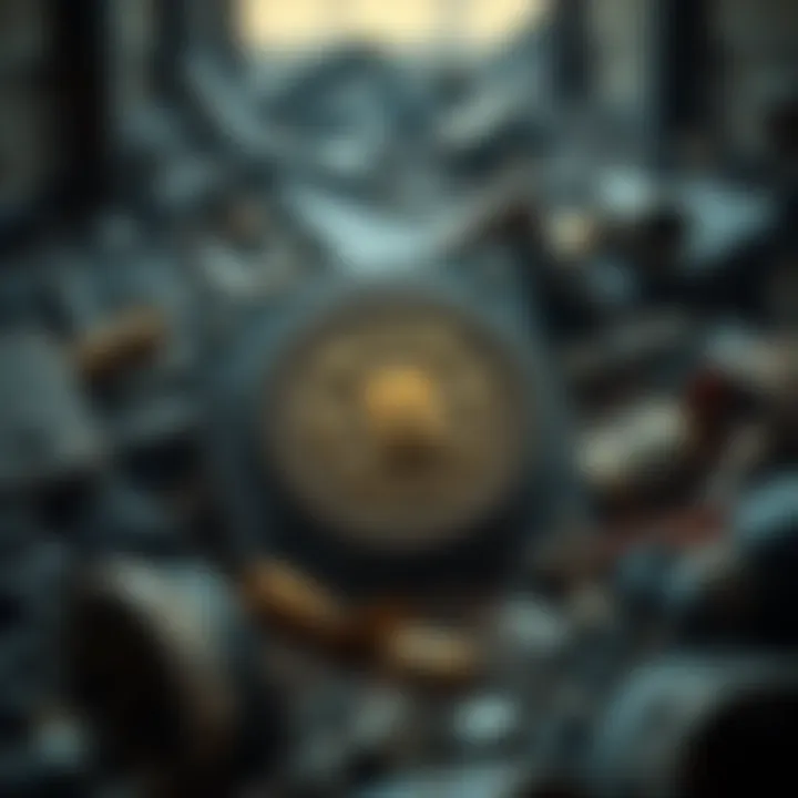 A close-up of a stunning, ornate lockbox resting amidst debris, symbolizing hidden treasures and secrets waiting to be discovered.