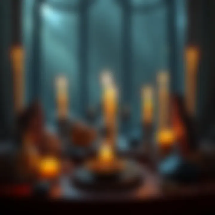 A serene candle-lit altar with crystals and herbs symbolizing separation and healing, suggesting the energy of moving on from past relationships.