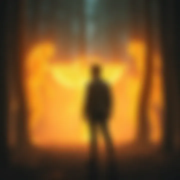 A person standing in a forest amidst glowing figures of aliens, angels, and elves, illustrating forgotten encounters.