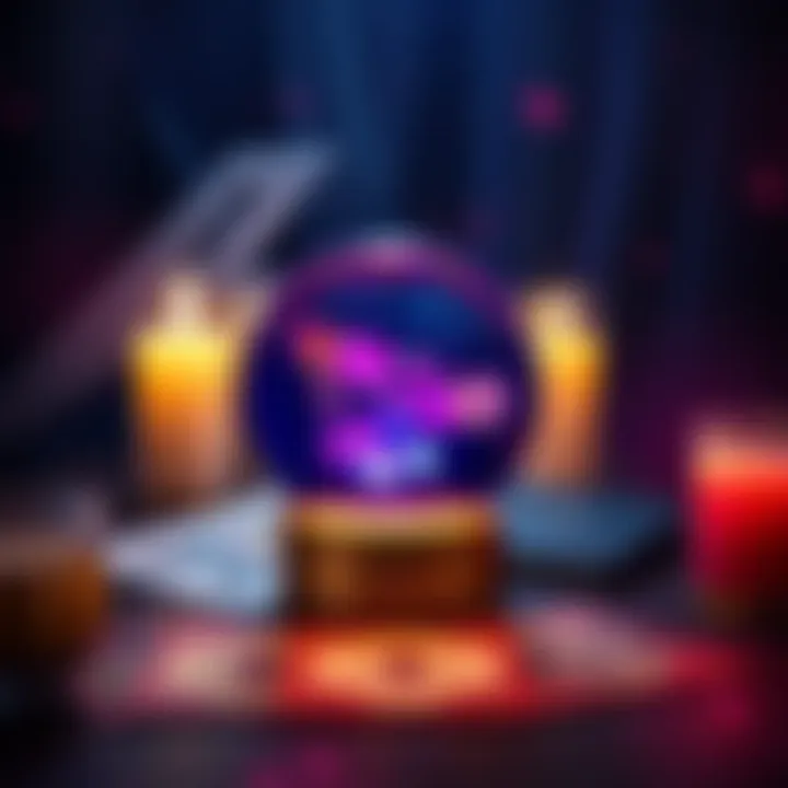 A close-up of a crystal ball surrounded by candles and tarot cards, symbolizing clarity and guidance