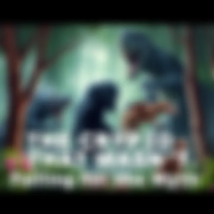 Mythical Creatures A collage of famous cryptids like Bigfoot, Loch Ness Monster, and Chupacabra depicted in a whimsical forest scene, showcasing their fictional nature.