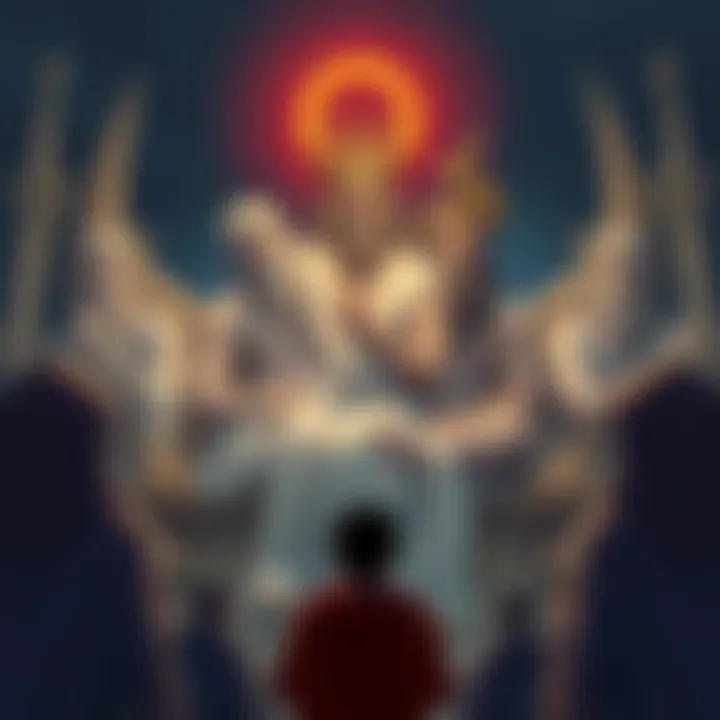 Illustration of ancient gods together, symbolizing incest in mythology, with contrasting human figures observing with disapproval.