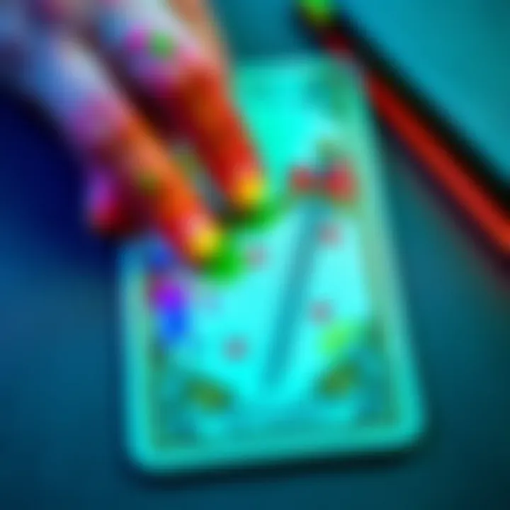 A tarot card showing colorful nail polish art applied by a child, with a playful design over the three of swords imagery