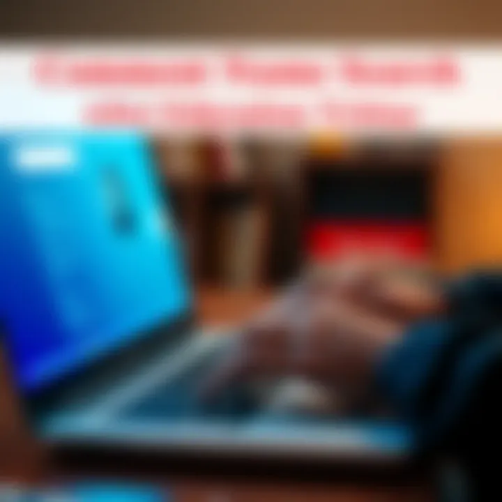 A person typing on a laptop with a concerned expression, symbolizing the online search for a name after a comment on education.