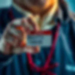 A person holding a name tag with various names written on it, reflecting on identity and societal interactions.