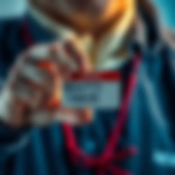 A person holding a name tag with various names written on it, reflecting on identity and societal interactions.
