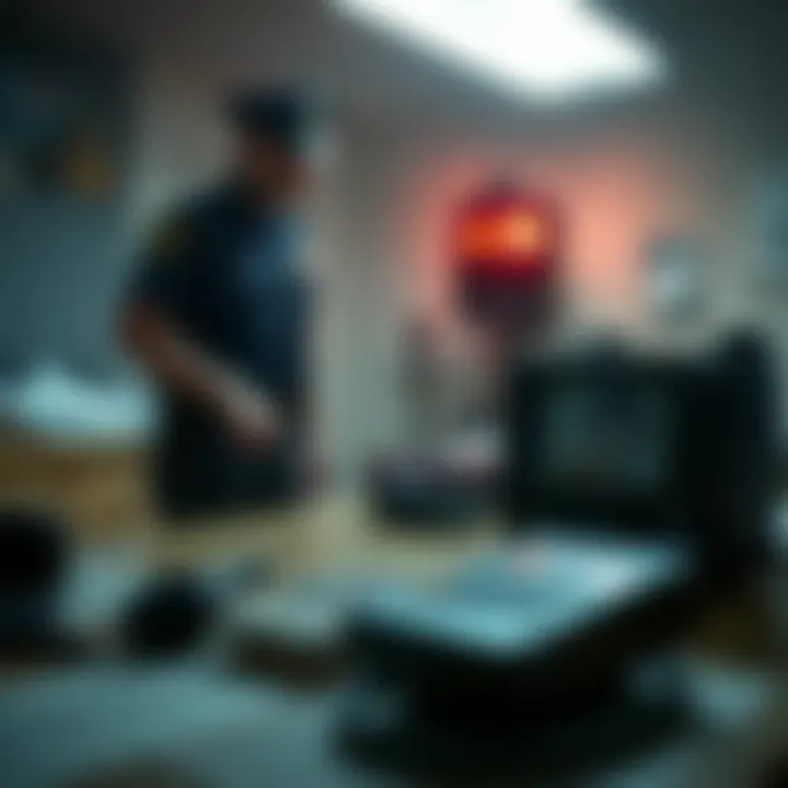 Police investigating a lead in the Nancy Guthrie abduction case, featuring a vintage trading card and a communication device on a table.