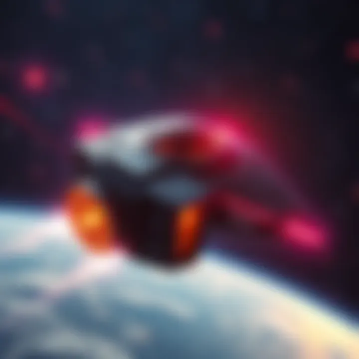 A futuristic spacecraft demonstrating antigravity propulsion technology, floating above the Earth with vibrant stars in the background.