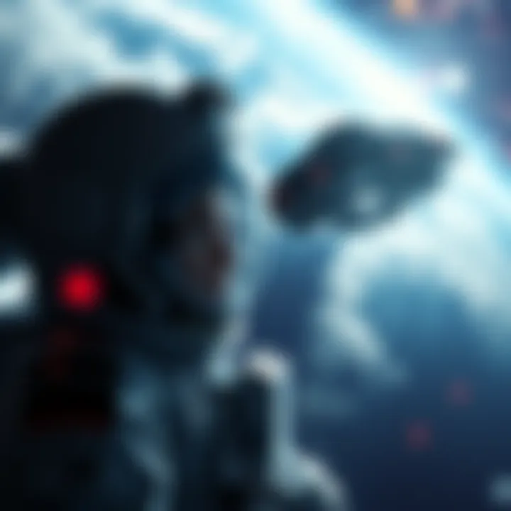 A NASA astronaut looking at an unidentified flying object in space, with Earth visible in the background, highlighting the claims of UFO encounters during missions.