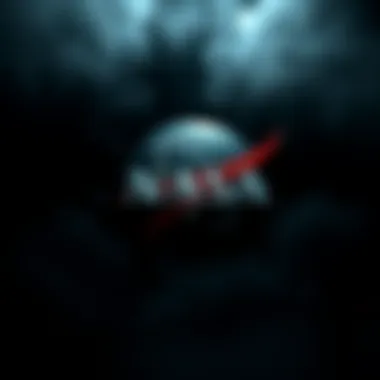 NASA logo with dark background NASA logo surrounded by ominous shadows, evoking a sense of mystery about its practices, suggesting hidden secrets.