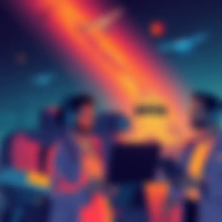 Illustration of NASA scientists analyzing drones in New Jersey with starry background showing Proxima Centauri and Arcturus.