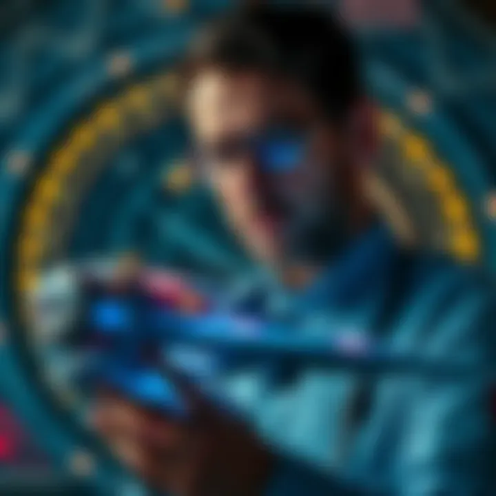 A NASA engineer examining a creative spaceship design inspired by biblical texts, highlighting the intersection of science and faith.