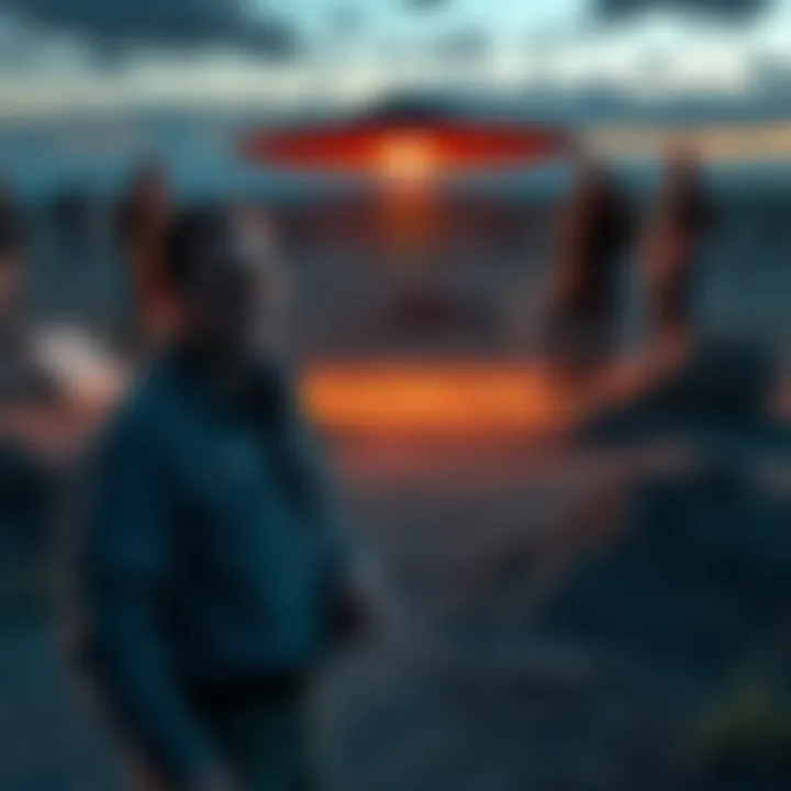 NASA engineer John F. Schuessler at the site of a suspected 1897 UFO crash in Texas, surrounded by altered burial ground and security presence.