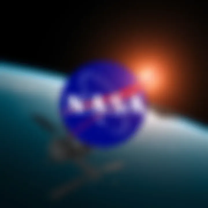 NASA logo with a view of the International Space Station and a bright object in the background resembling a UFO