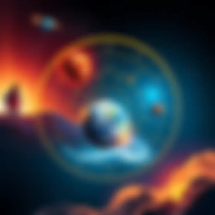 An illustration of a natal chart with symbols and planets, highlighting areas related to career and love life