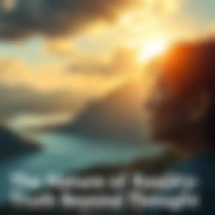 A person looking thoughtfully at a serene landscape, contemplating reality versus thought.