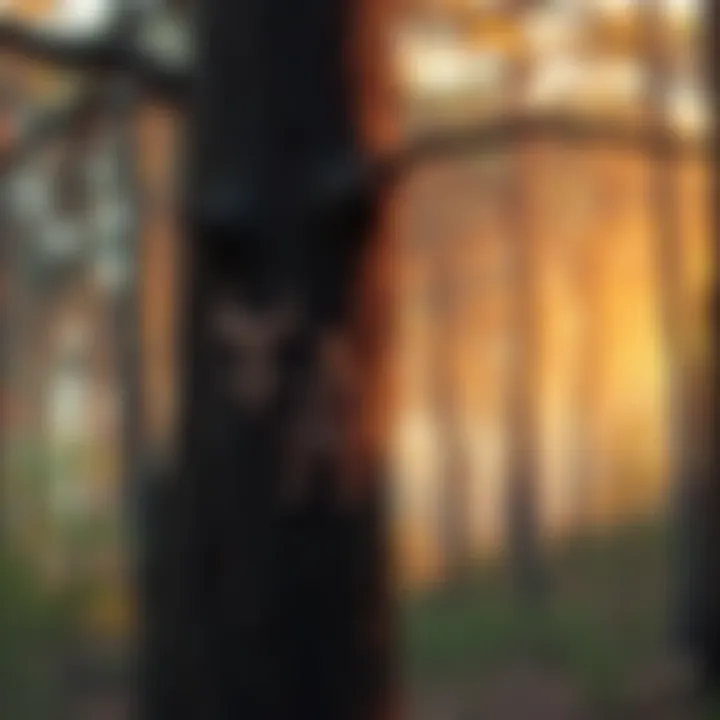 A serene landscape featuring a forest with symbols of Thor and Odin carved in tree bark, representing the connection between ancient gods and nature.