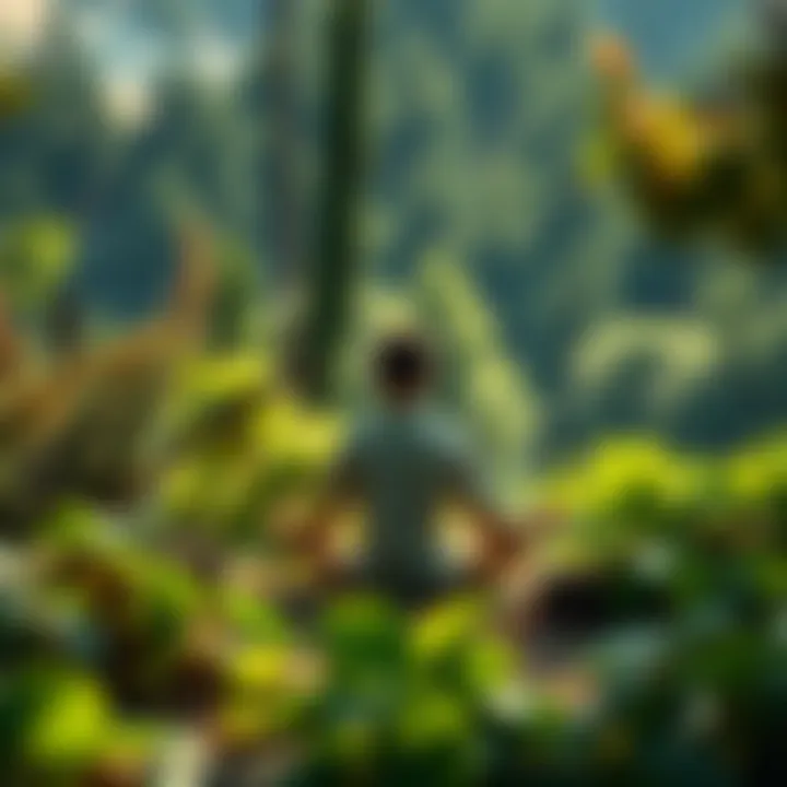 A person meditating in a serene outdoor setting surrounded by greenery, symbolizing detox from negative energies and inner peace.