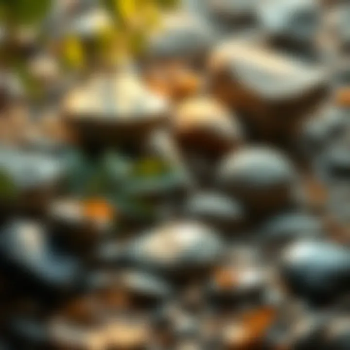 A serene scene showing natural objects like stones and leaves, symbolizing beliefs about the essence of material things and spirituality.